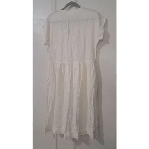 Lou & Grey Womens Small LAGENLOOK Beachy Midi Dress Ivory 100% Linen Pockets - Picture 6 of 9